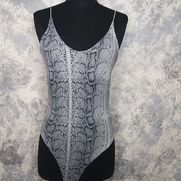 Gaze Spaghetti Straps Snake Print Gray Bodysuit size S - Picture 1 of 9